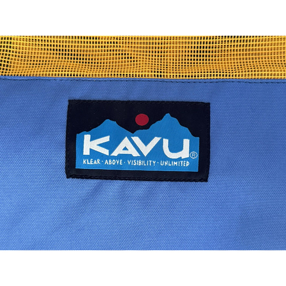 KAVU Cocoa Beach Travel Tote/Sling Bag Blue Canvas/Yellow Mesh Summer Adventure - Picture 2 of 13